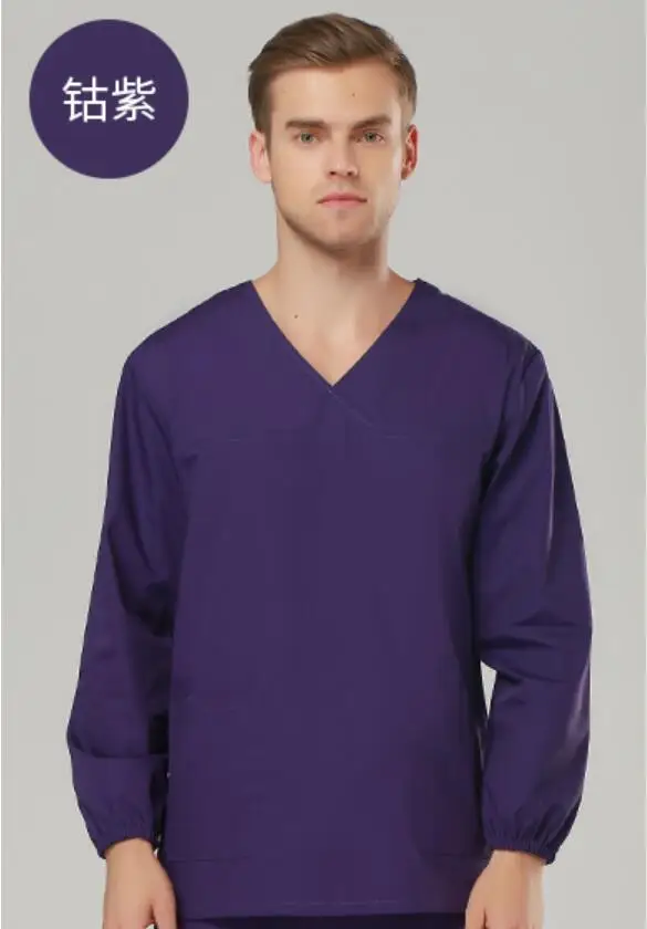 Purple Мужская медицинская одежда с v-образным вырезом и коротким рукавом для салона красоты, больничная хирургическая рубашка+ штаны, хирургические костюмы - Цвет: Purple