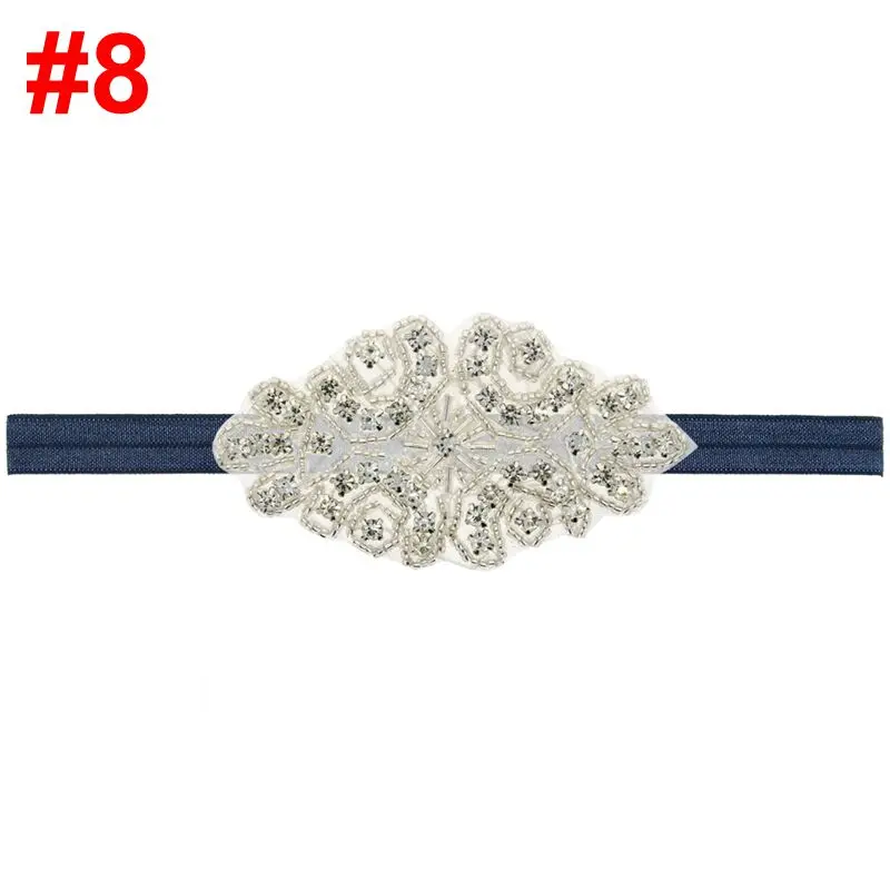 8 navy blue Nishine/стразы для девочек; повязка на голову для маленькой принцессы; эластичная повязка на голову с бантом; реквизит для фотосъемки; подарок на день рождения; свадебные праздничные ободки - Цвет: 8 navy blue
