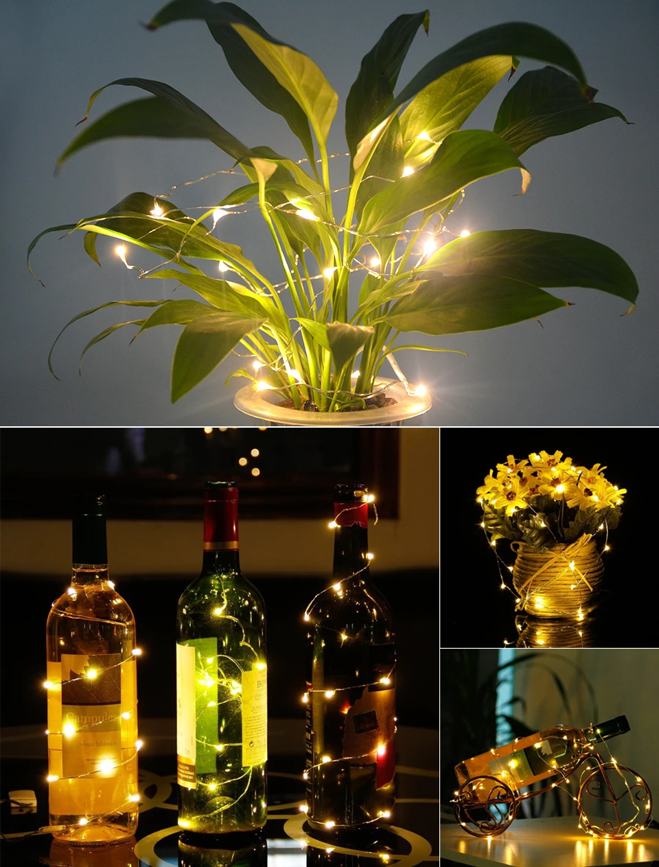 1 м 2 м DIY декоративный светильник, медная проволока, шнурок, сказочный светильник s для стеклянной бутылки, гирлянда, Рождественское украшение, лампа