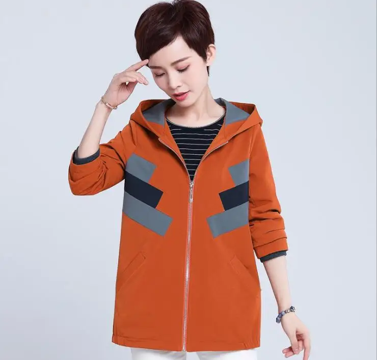 

2018 coat spring and autumn short hooded large size women's short jacket
