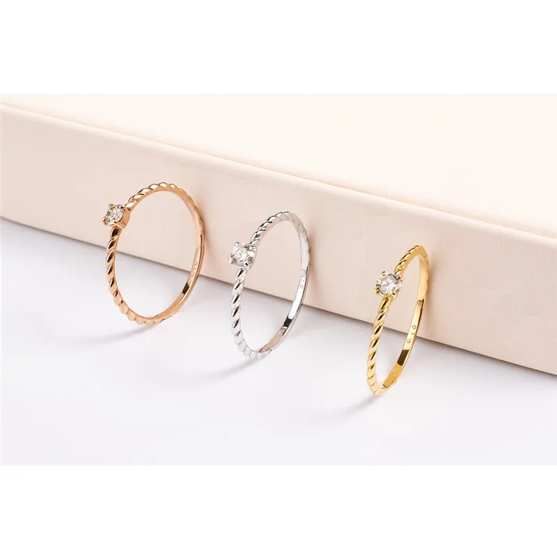 Aazuo 100% 18K Gold Yellow Real Diamonds 4 Prong Setting Ring for Woman Charm Jewelry Fashion Love Gift tiny thin Au750 | Украшения и
