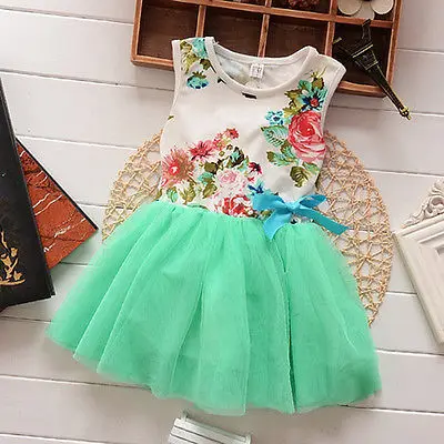 Summer 2016 Princess Girls Baby Kids Floral Lace Patchwork Tops Fancy Tutu Dress Tulle One-pieces 1-5Y | Детская одежда и обувь