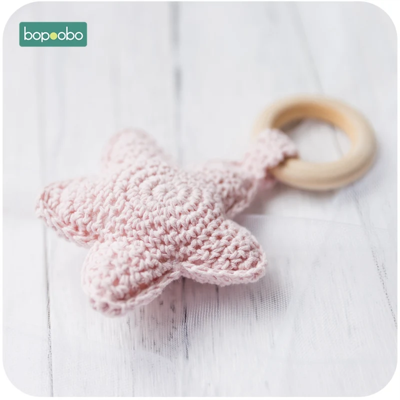 Pink Bopobo, 5 шт., детские деревянные кольца, яркие цвета, звездочки, прорезыватели для зубов 0-12 месяцев, детские игрушки, можно жевать бусины, Колокольчик для ребенка, коляска, подарки - Цвет: Pink