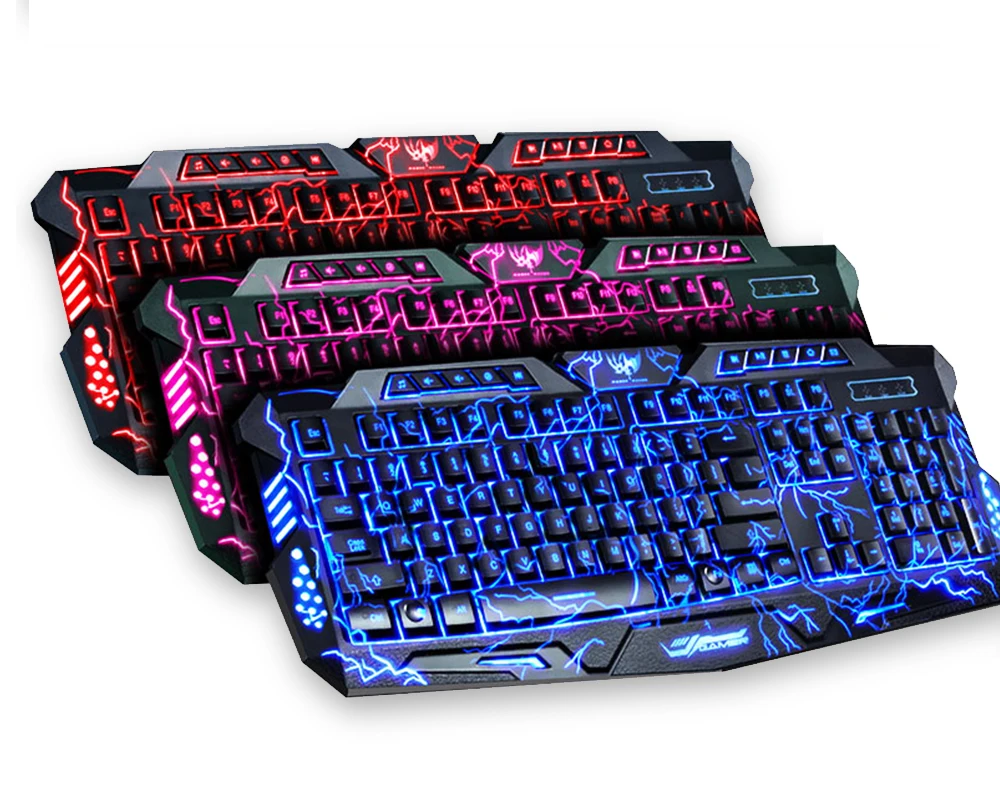 gaming backlight keyboard mouse combos led usb wired colorful breathing crack gaming keyboard for desktop laptop russian sticker free global shipping