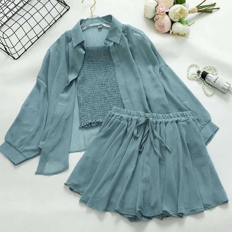 Корейский стиль модный летний комплект из 3 предметов женская одежда