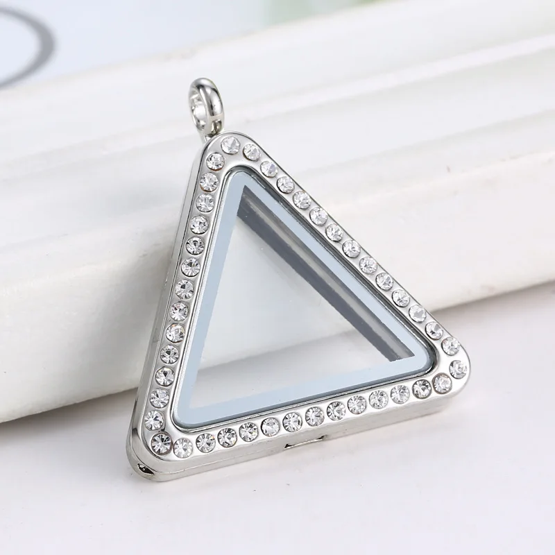 Новая мода 33 мм треугольный Серебряный Кристалл нержавеющая сталь стекло память