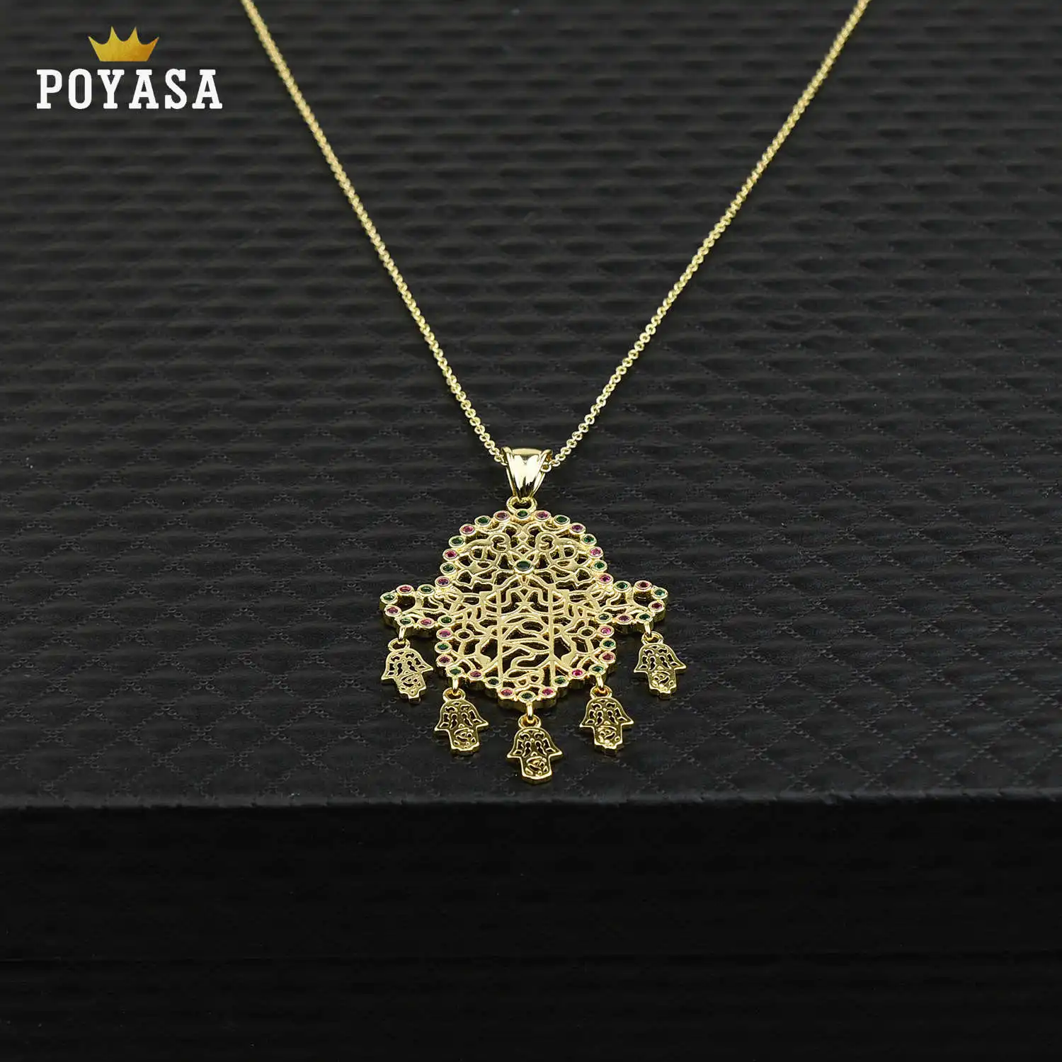 With necklace Платье в марокканском стиле, свадебная Золотая подвеска для женщин, зеленый и красный камень, модные ювелирные изделия, Медный кулон высокого качества - Окраска металла: With necklace