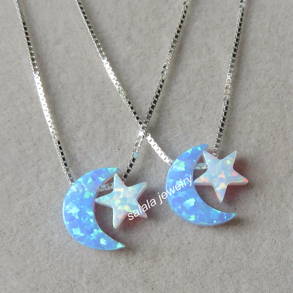 5 шт./лот ожерелье из стерлингового серебра 925 пробы с Луной и звездой огненным