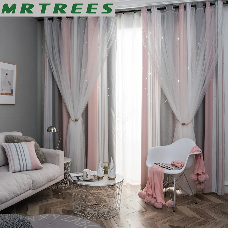 MRTREES затемненные занавески s для гостиной, Звездные тюлевые занавески s для спальни, готовые кружевные занавески, градиентная ткань, жалюзи, занавески