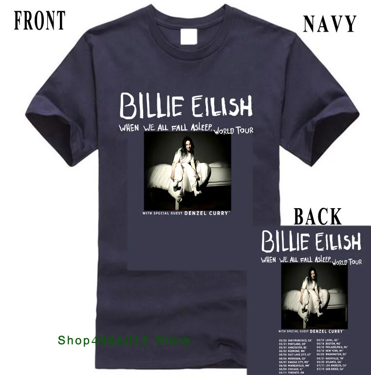 Billie Eilish World Tour, футболка со специальным гостем, DENZEL CURRY, размеры S-3XL, хлопковая футболка, модная - Цвет: Тёмно-синий