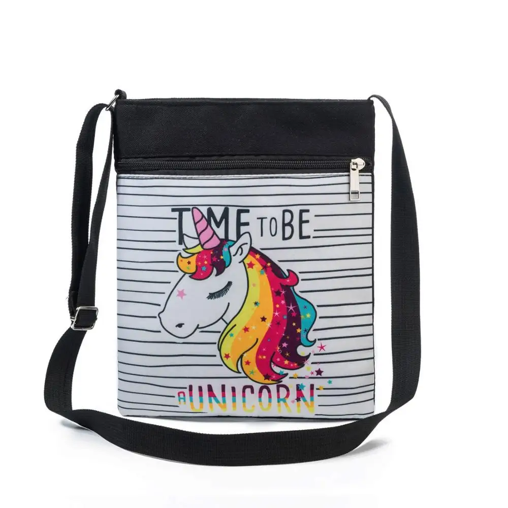 

Miyahouse Cute Cartoon Unicorn Printed Women Mini Shoulder Bag Colorful Small Crossbody Travel Bag Double Zipper Messenger Bag