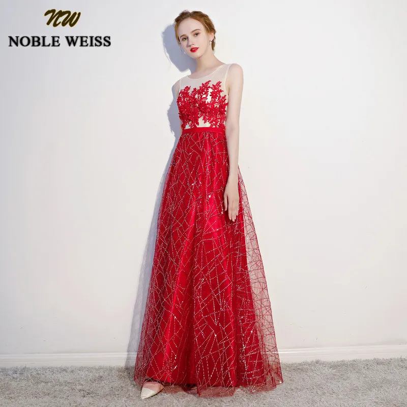 Благородные WEISS красные платья для выпускного 2019 Тюль блестками vestido de festa милые О