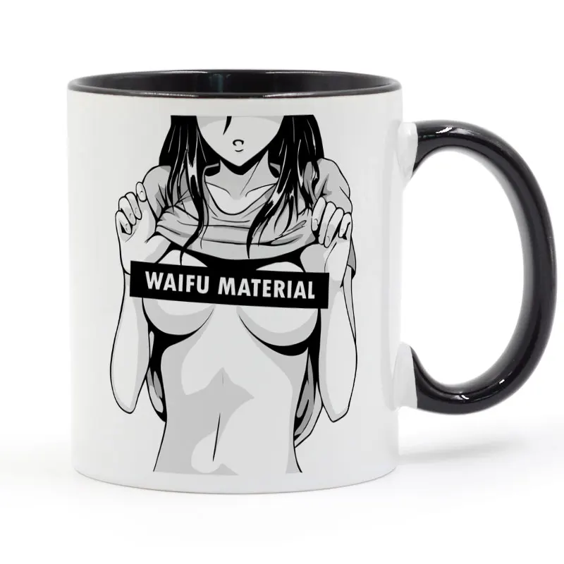 black Waifu материал отаку аниме кофейная кружка керамическая чашка цвет ручки Внутри Подарки 11 унций GA1081 - Цвет: black