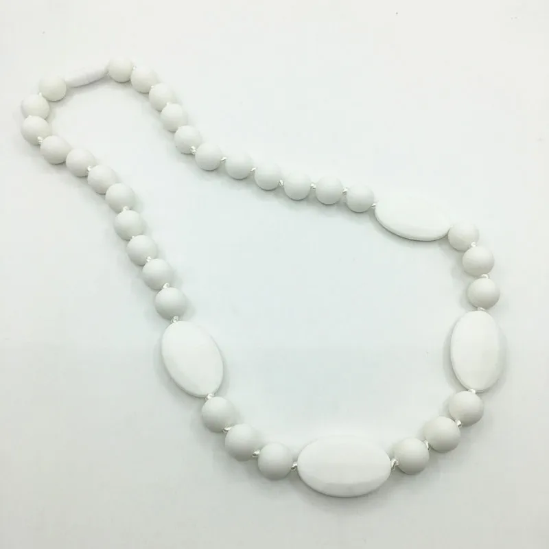 white BPA силиконовые ожерелья с зубами Силиконовые Прорезыватели бусины DIY ювелирные изделия для мамы, Детские Жевательные ожерелья прорезыватели - Окраска металла: white