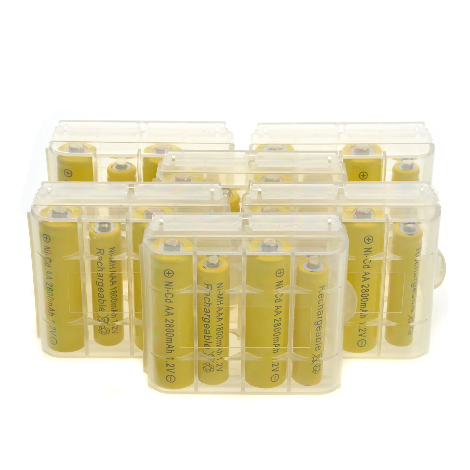 24pcs 6xcases 4/8/12/16/20/24 батарейки типа АА-гидридных и никель-кадмиевых типов аккумуляторов 2800 мА/ч, 1,2 v желтый Перезаряжаемые батареи солнечный светильник с лампой Пластик Батарея Чехол держатель - Цвет: 24pcs 6xcases