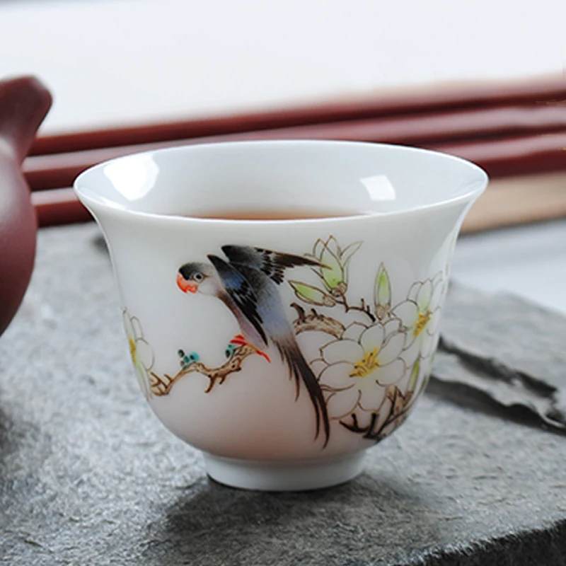 60cc фарфоровая чайная чашка в китайском стиле Jingdezhen ручная роспись Цветок Птица