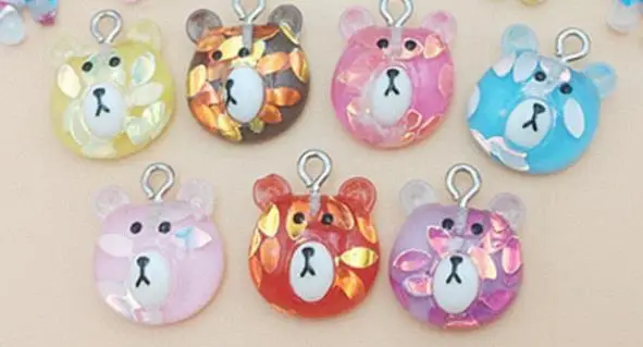 Mix color 500 PCS Блестящий плоский задний полимерный фантазийный кристалл милый медвежонок Подвеска для девочек Дети DIY ожерелье ювелирные аксессуары - Окраска металла: Mix color 500 PCS