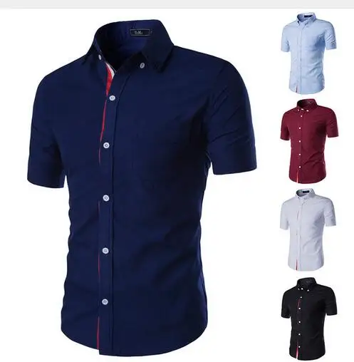 new Summer mens short sleeve shirts slim Fit Camisa Masculina Casual Dress shirt Soical Fashion dress casual Chemise homme | Мужская
