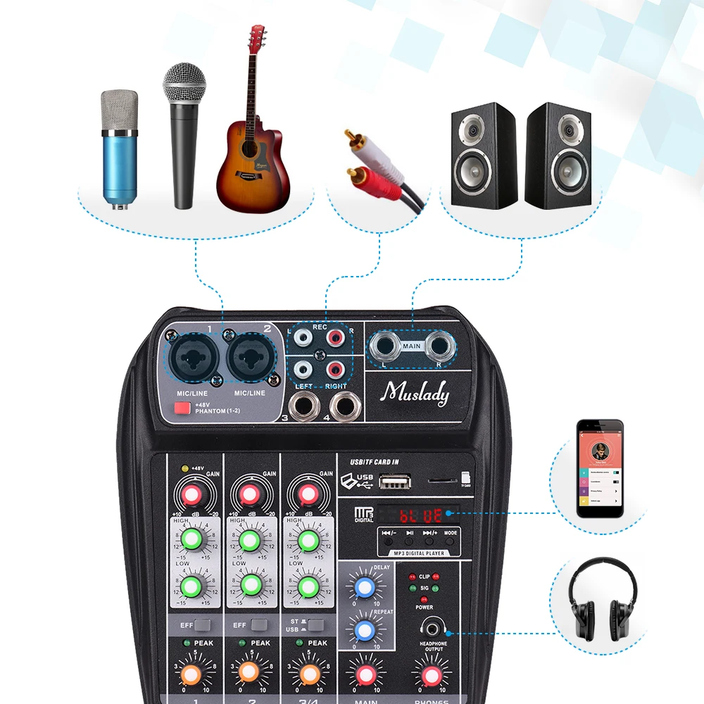 Компактная звуковая карта Muslady микшерная консоль цифровой аудио миксер BT MP3 для