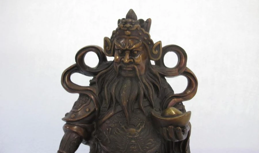 Chinese Bronze Copper tiger Money Yuanbao Guan Gong God of wealth buddha Statue | Дом и сад
