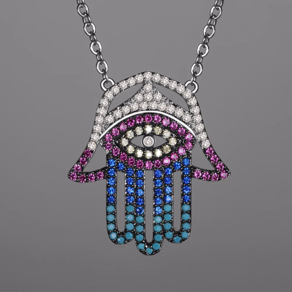 Турецкий Голубой Глаз Хамса рука CZ кубический цирконий женские Девушки