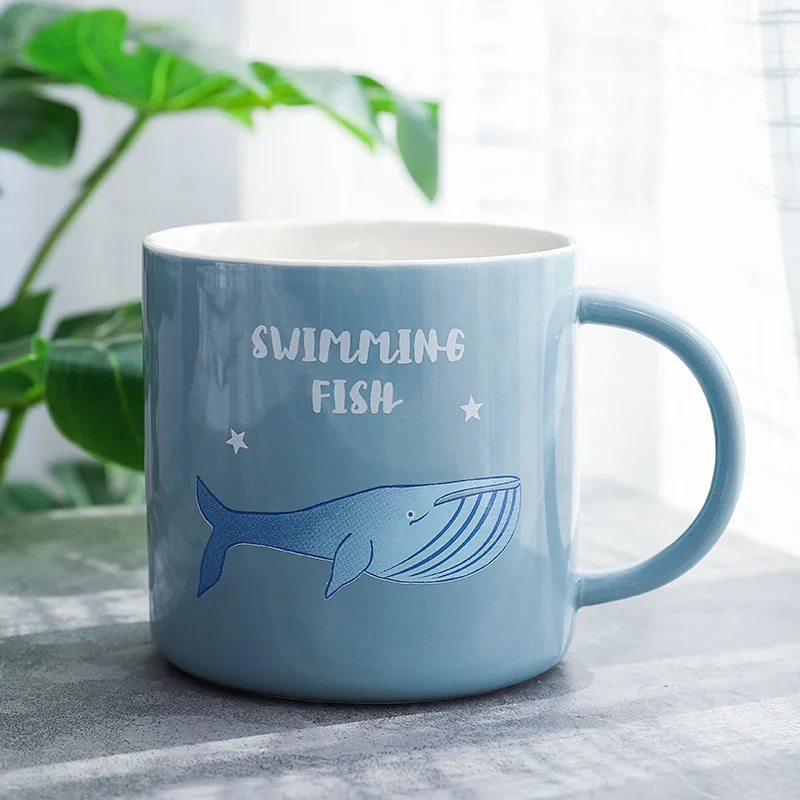 Whale Нордическая фарфоровая кофейная кружка Monstera с оленем и кроликом, керамическая чашка для кофе, чая, молока, подарок - Цвет: Whale