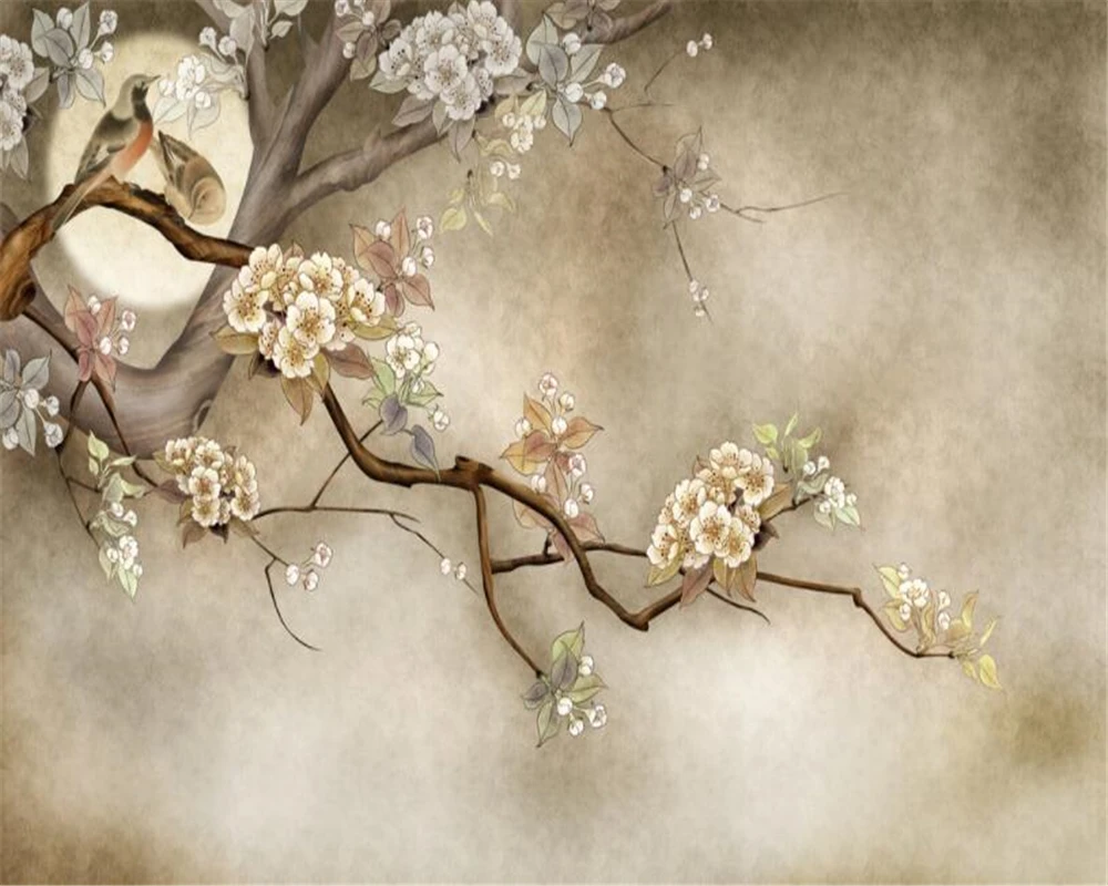 

custom wallpaper Modern home decoration mural hand - painted Flowers and birds trees living room TV 3d wallpaper Beibehang