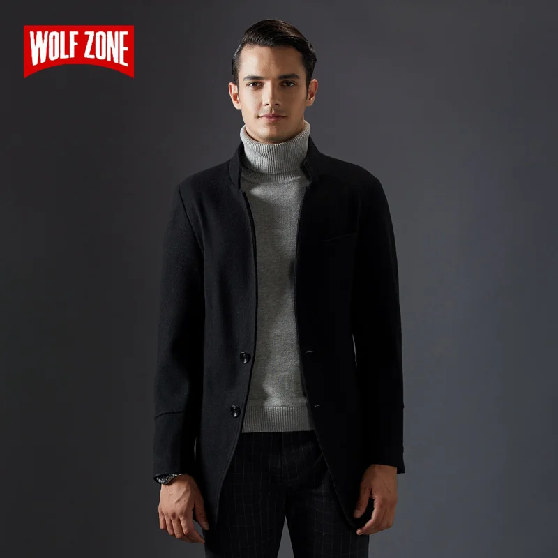 

Business Casual Fashion Men Coat New Long Sections Wool Trench Coats Winter Keep Warm Mens Pure Color Windbreak Overcoat Jacket