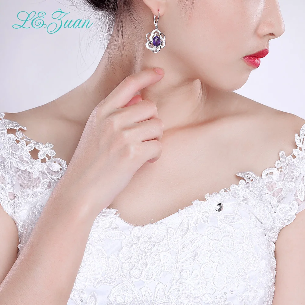 L & zuan 925 пробы Серебряный Натуральный 5ct Аметист Фиолетовый кварц круглая капля