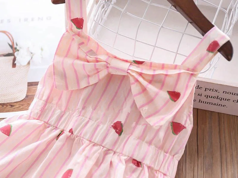 Everweekend Girls Plaid Striped Bow Straps Dress Print Strawberry Watermelon Summer Holiday Clothes Candy Color Sweet Kids | Детская