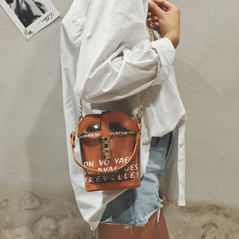 

Ruique Girls Summer Hot Transparent Shoulder Bag Women Trendy Letter Print Crossbody Bag Ladies Beach Chain Bag Messenger Bags