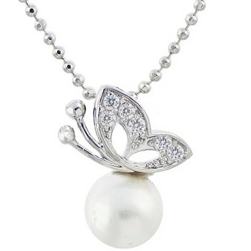 Ожерелье с жемчугом и бабочкой JS N259 ожерелье из белого золота 2014 женское без