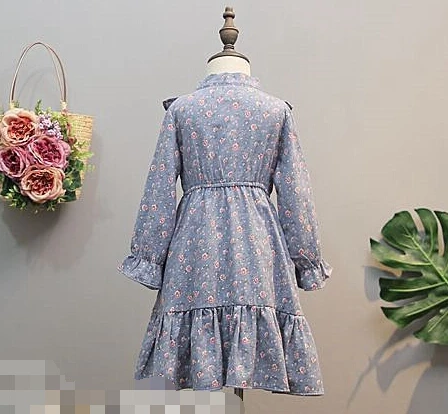 2018 wholesale Autumn Girls 90-140 children clothes 3 colors Korean version Western style Floral princess dress Y2900  Детская