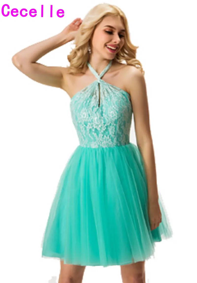 2019 настоящая Страна короткие платья подружки невесты Холтер мятный кружевной