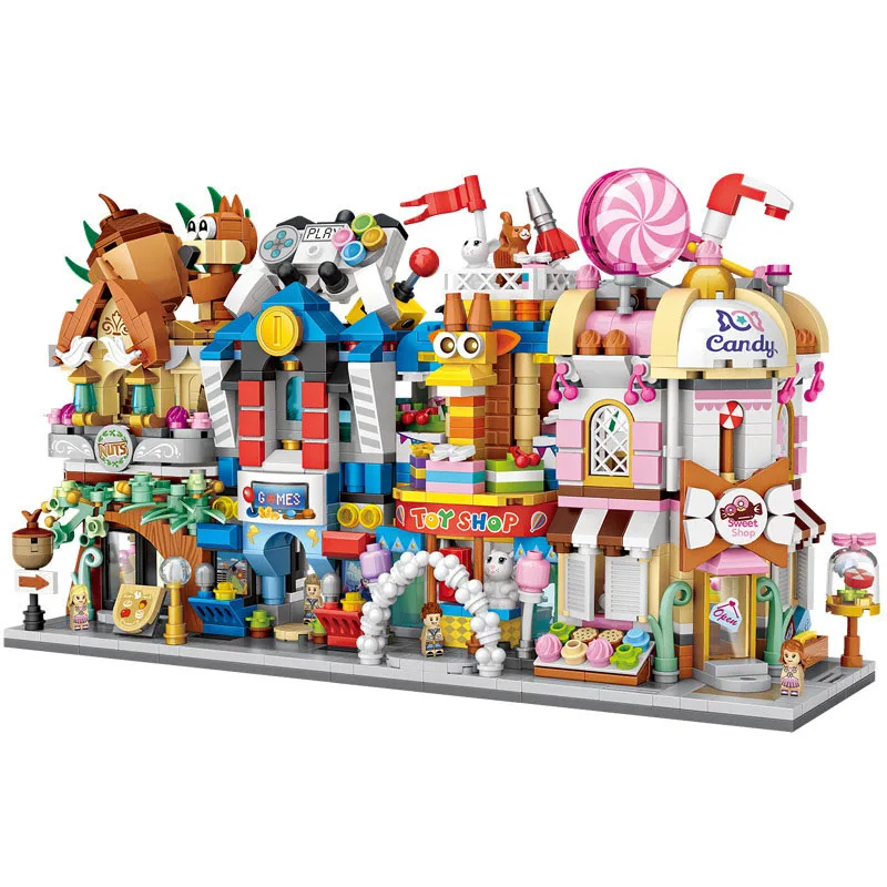 Маленький размер строительные блоки милый мини уличный магазин Детская