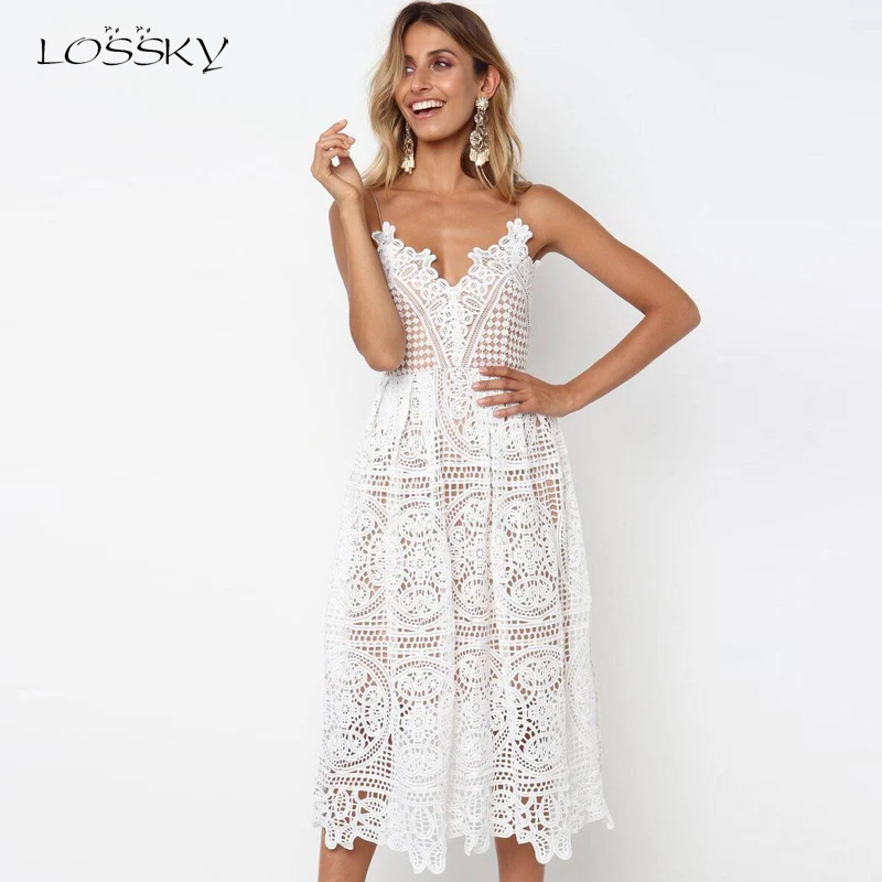 Lossky женское летнее белое длинное платье на бретелях с открытой спиной