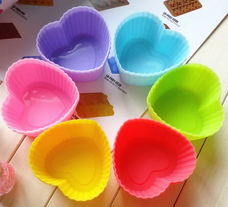 12pcs/lot 7.2cm Muffin Cupcake Silicone Cups Love Heart For DIY Baking Fondant Cake Molds D682 | Дом и сад