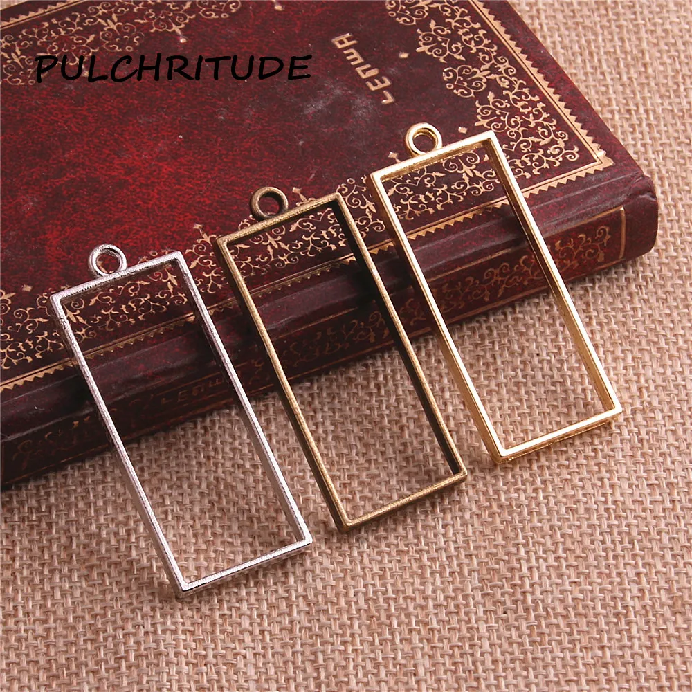 PULCHRITUDE 15 шт./лот 20*49 мм цинковый сплав Прямоугольник полые Шарм Золотой лоток ободок кулон Diy ювелирные изделия ручной работы ремесло c2163