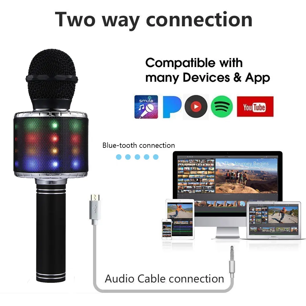 Вспышка светодиодный светильник беспроводной Bluetooth динамик KTV мини домашний микрофон WS868L ручной микрофон для мобильного телефона музыкальный плеер