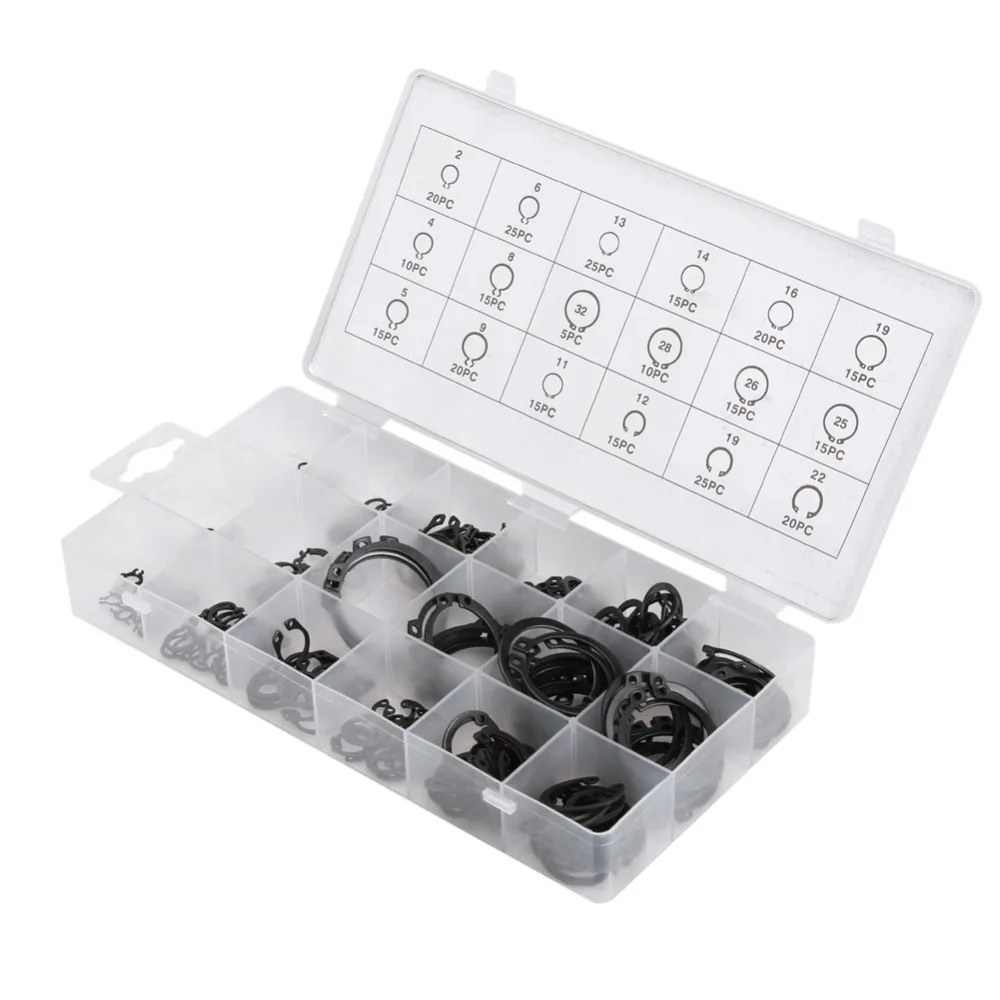 300Pcs 2-32mm E-Clip Snap Circlip Kit External Retaining Ring Assortment Set | Обустройство дома