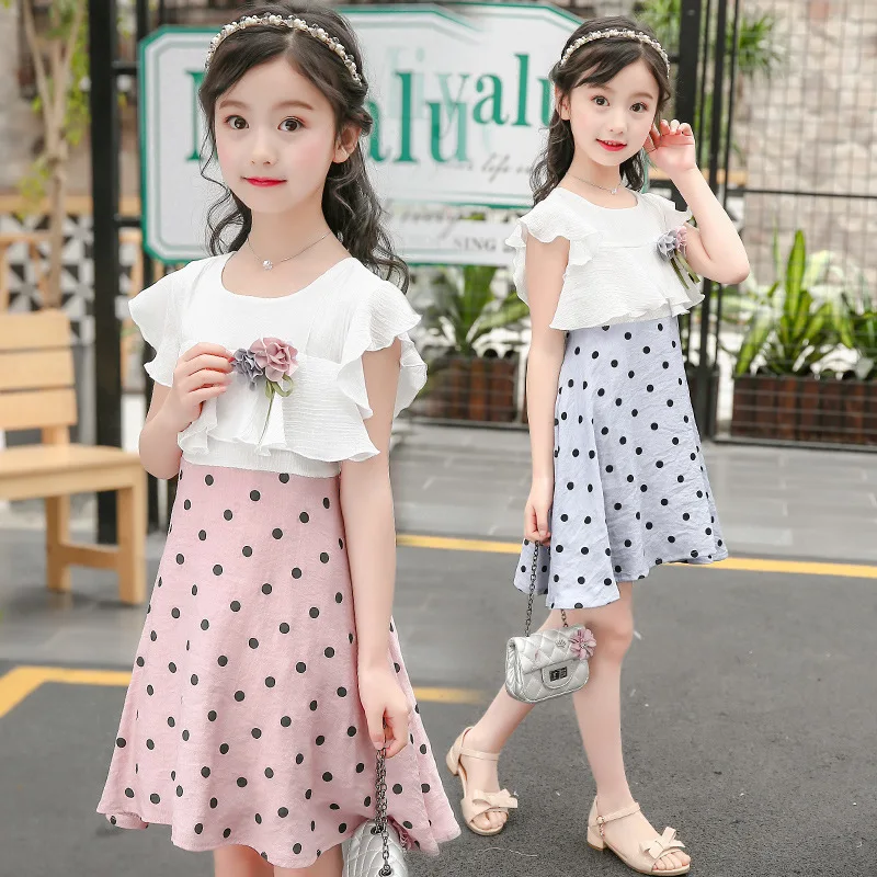 Kids Dresses for Girls Toddler Summer Dress Children Fashion Princess Elegant Lotus Leaf Sleeve Polka Dots 3 to 11 Years | Детская