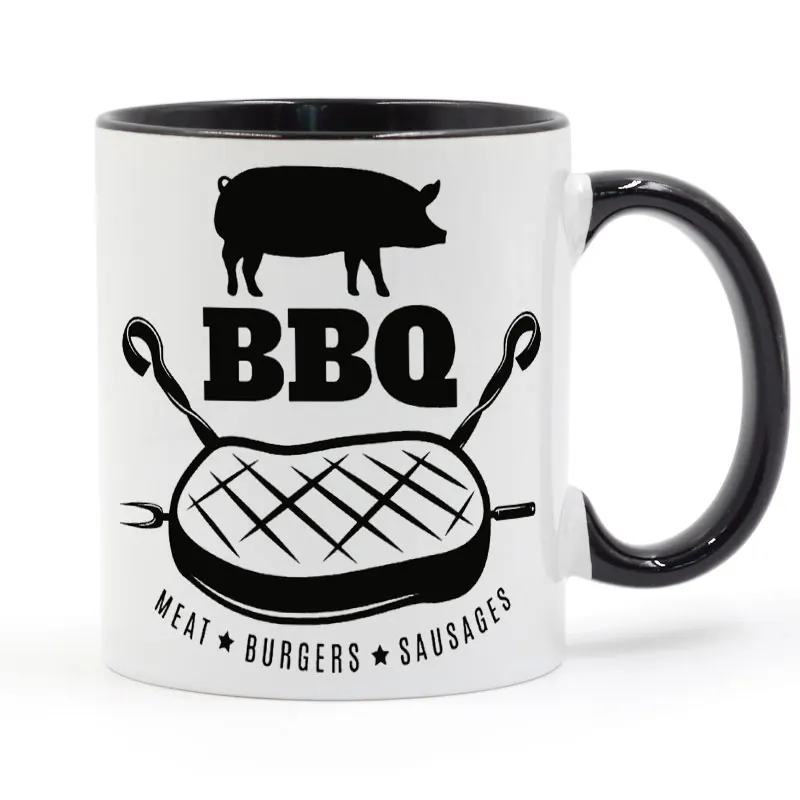 Кружка для барбекю гриля мяса кофе керамическая чашка цветная ручка внутри
