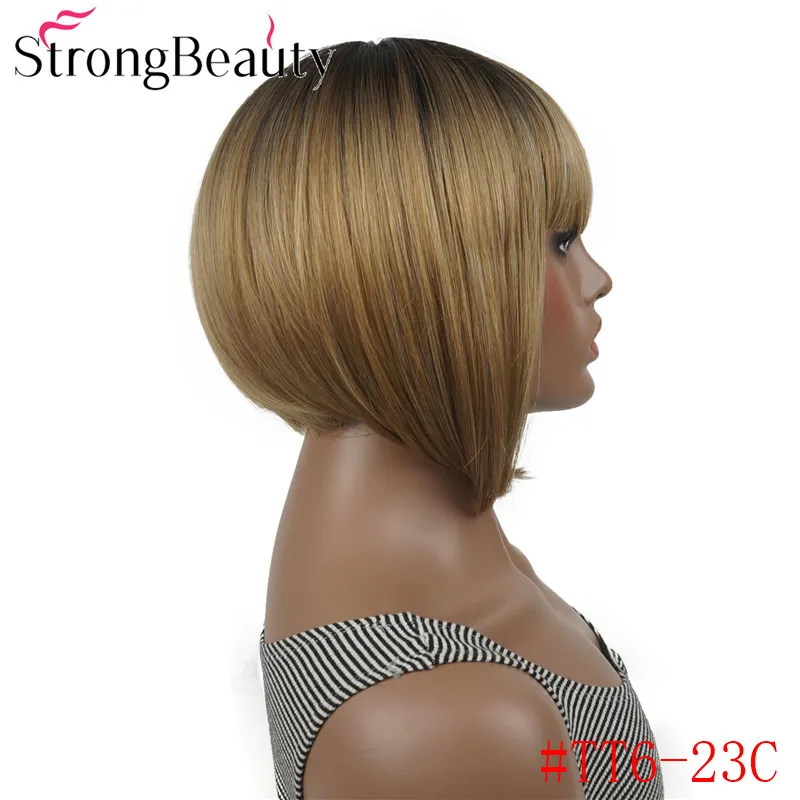 StrongBeauty короткий прямой Боб с аккуратной челкой натуральный синтетический монолитный парик для женщин много цветов