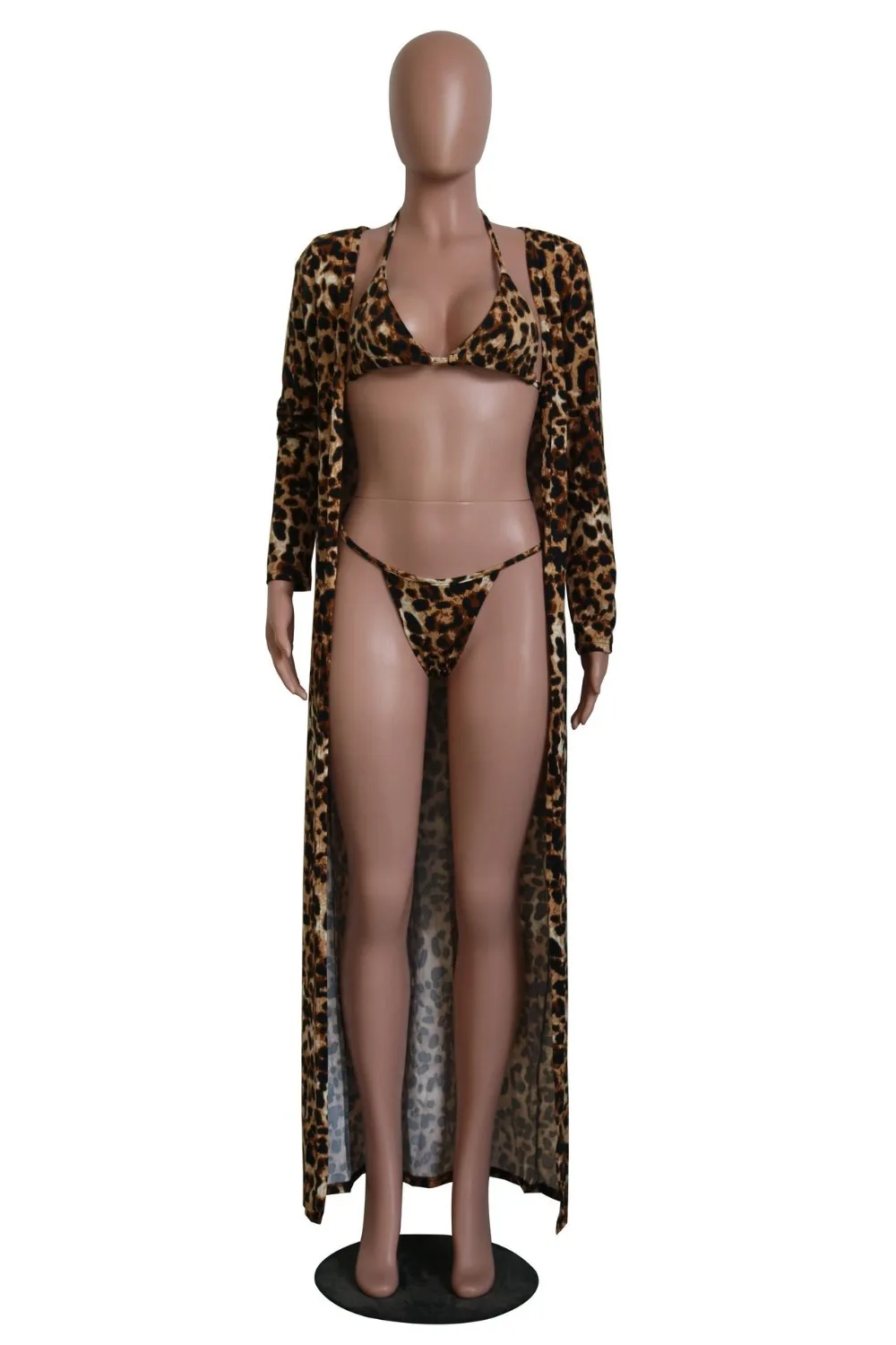Leopard Digital Print Summer Beach 3 Piece Bodysuits Women Rompers Set