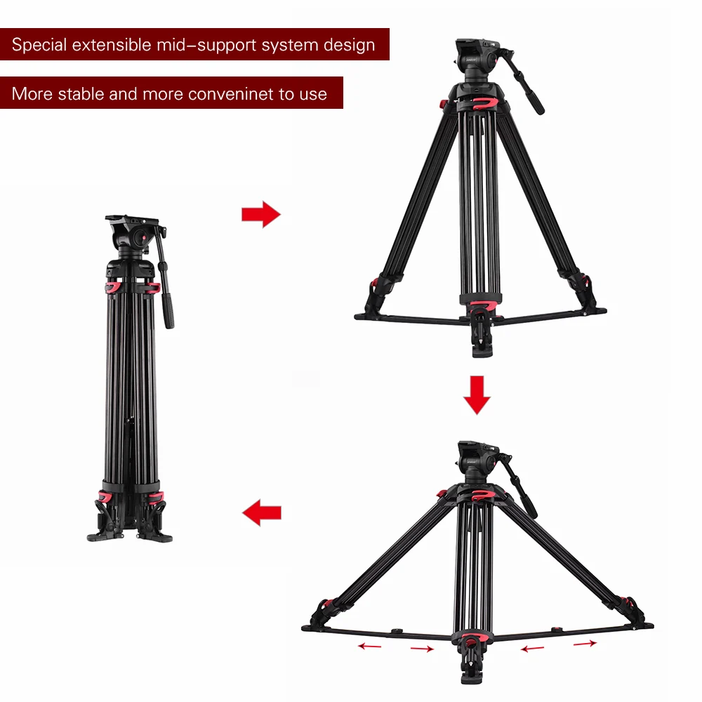 Andoer XTK-8018 Штатив для профессиональной фотосъемки из Сплава Al с 360 панорамной гидравлической головкой 180 см Максимальная высота 10 кг нагрузка