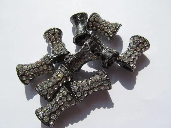 

100pcs Solid Gold Column Charms micro pave crystal gumetal mixed Tone 3D Fitness Charm connector beads 10x18mm
