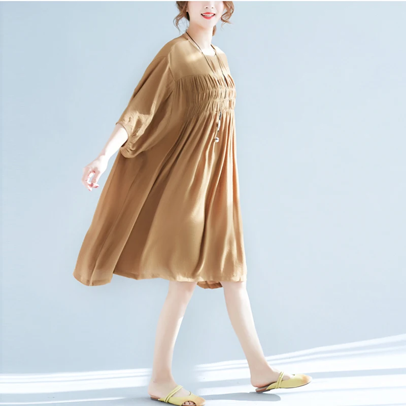 Plus Size Summer Dresses Chiffon Loose Dress Women Short Sleeve O-neck Solid Color Vestidos Female Casual FP0584 | Женская одежда