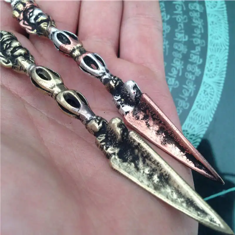 TBC996 тибетская ручная работа буддистская Ваджра Pestle Amulet Crafts Brass 4'' | Украшения