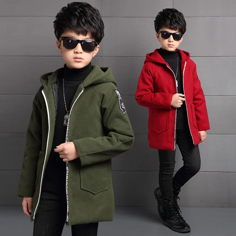 Children's Clothing New Boy's Coat Long-sleeved Thickening Quilted Jacket Green Red Brown Color 4-14 Ages  Free Shipping