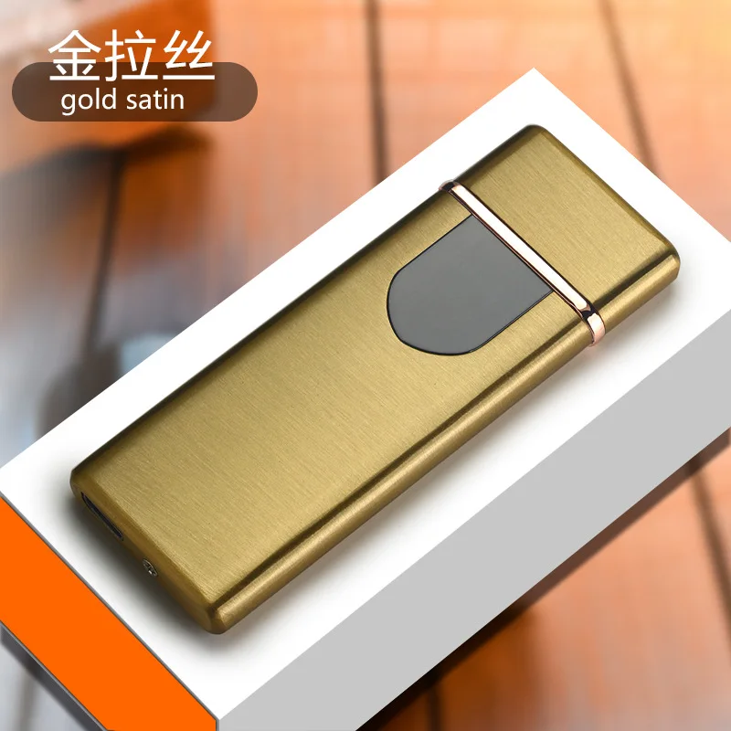 Golden Ультра тонкий отпечаток пальца USB Зажигалка Портативный прикуриватель аксессуары ветрозащитная плазменная Вольфрамовая Зажигалка электронные гаджеты - Цвет: Golden